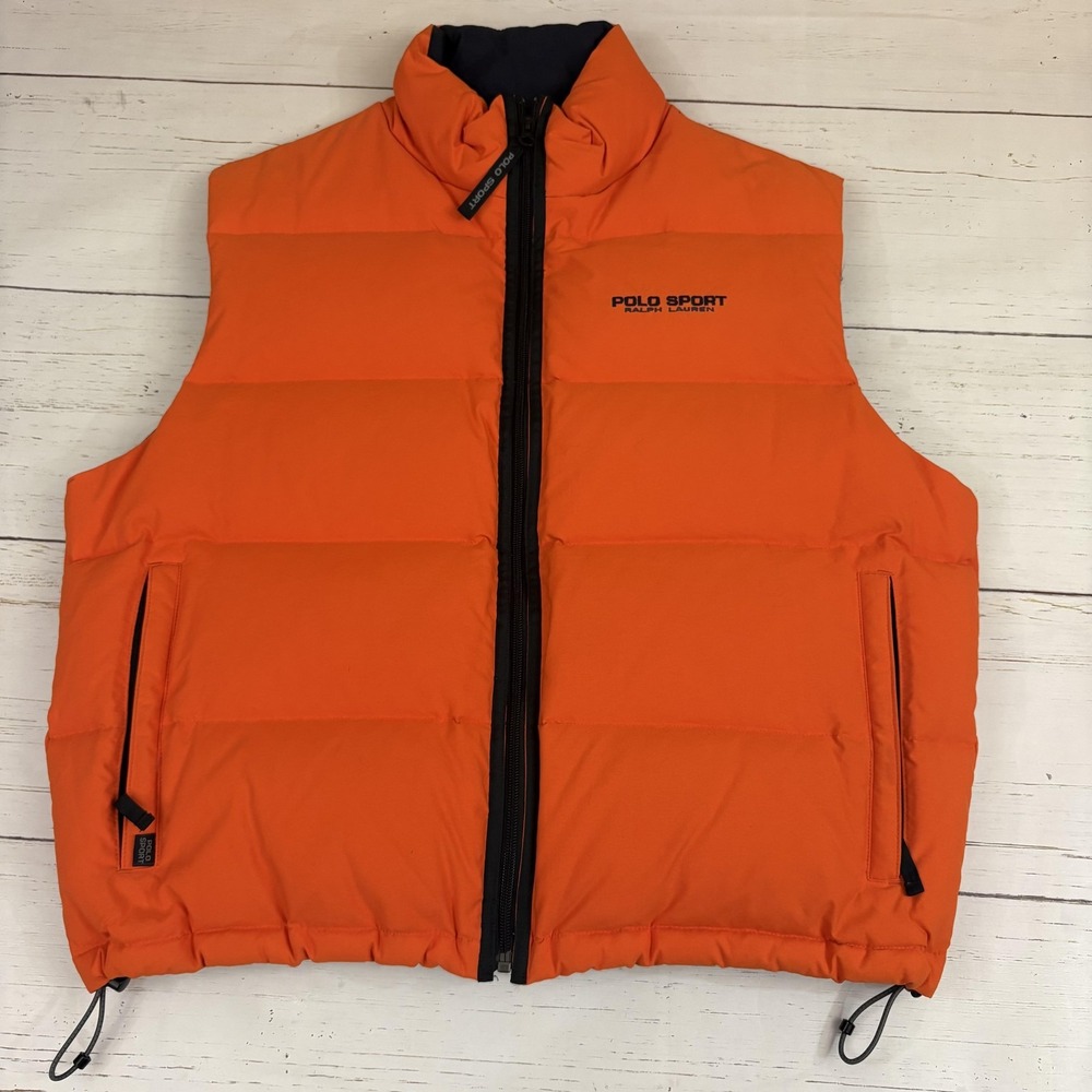 Polo Sport Ralph Lauren Vest Mens L Orange Down Puffer Insulated Full Zip